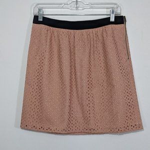 Ann Taylor LOFT Sz 4 100% Cotton Blush Pink Eyelet Embroidery Lined Mini Skirt